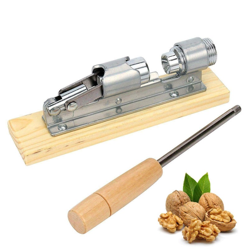 winvin Mechanical Heavy Duty Nut Cracker, Pecan Cracker Walnut Cracker Plier Opener Tool, Desktop Wood Base & Handle - Image 3
